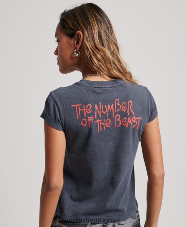uy Superdry mujer camiseta con banda de manga japonesa de iron maiden gris oscuro DT2N8Z2625 ropa