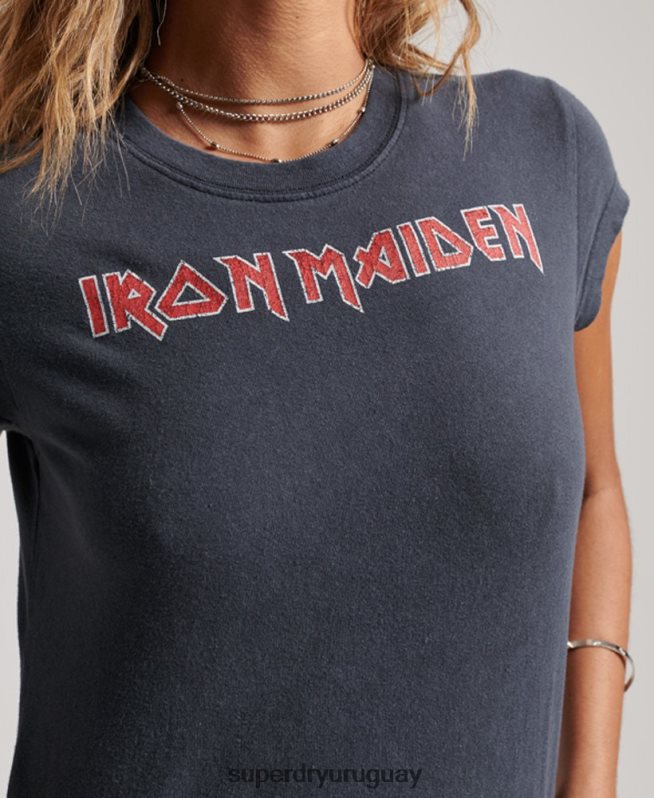 uy Superdry mujer camiseta con banda de manga japonesa de iron maiden gris oscuro DT2N8Z2625 ropa