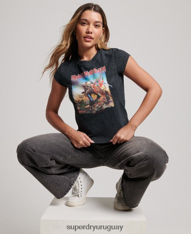 uy Superdry mujer camiseta con banda de manga japonesa de iron maiden negro DT2N8Z2628 ropa