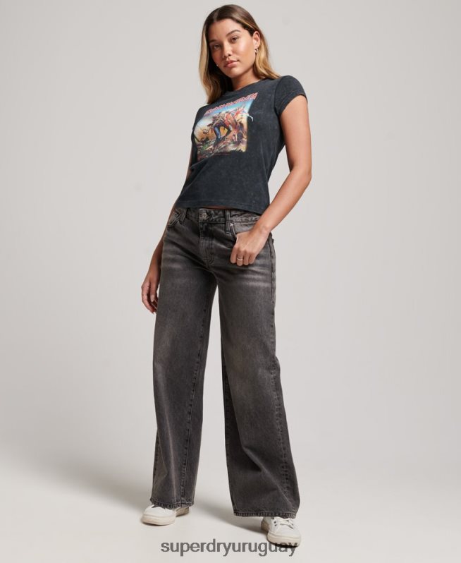 uy Superdry mujer camiseta con banda de manga japonesa de iron maiden negro DT2N8Z2628 ropa
