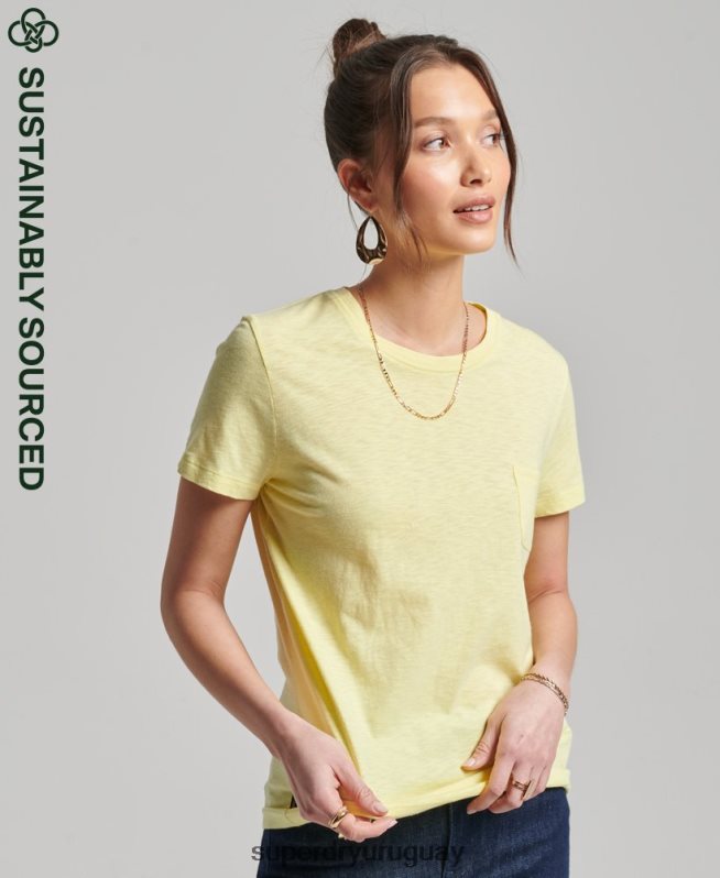uy Superdry mujer camiseta con bolsillo studios de algodón orgánico amarillo DT2N8Z6240 ropa