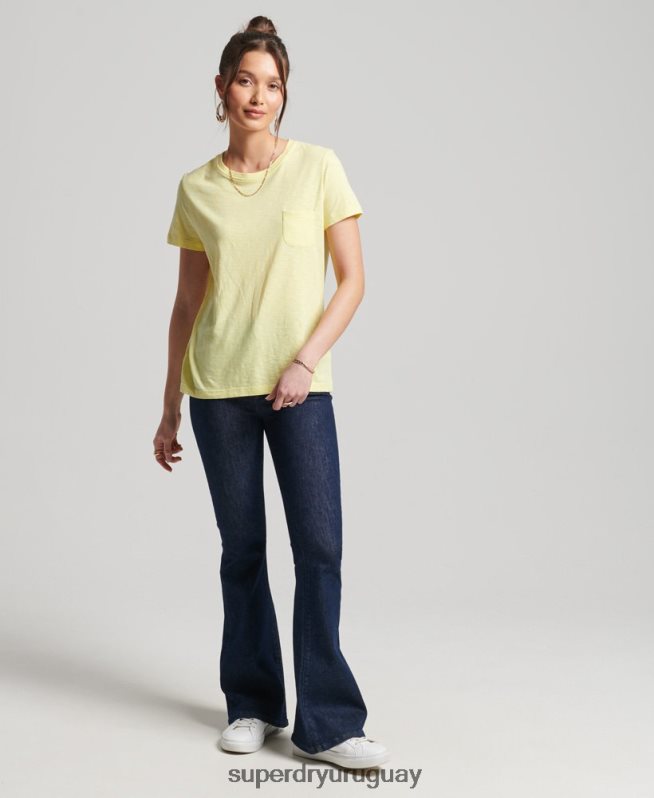 uy Superdry mujer camiseta con bolsillo studios de algodón orgánico amarillo DT2N8Z6240 ropa
