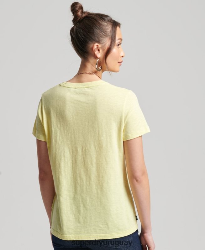 uy Superdry mujer camiseta con bolsillo studios de algodón orgánico amarillo DT2N8Z6240 ropa