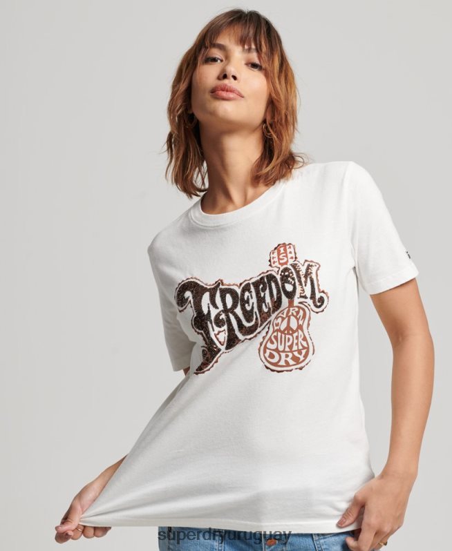 uy Superdry mujer camiseta con detalles vintage blanco DT2N8Z2711 ropa