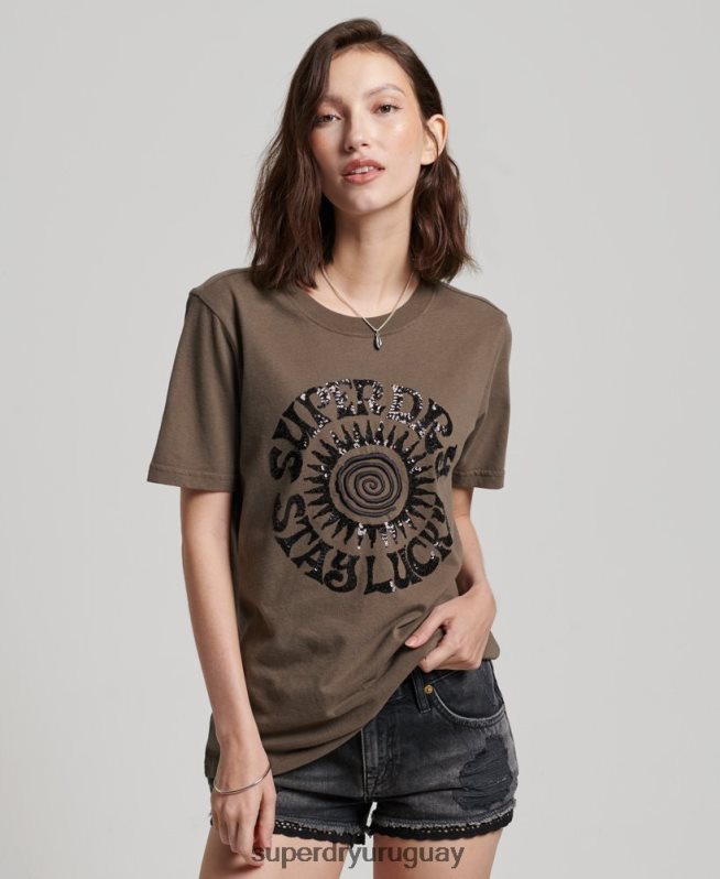 uy Superdry mujer camiseta con detalles vintage caqui DT2N8Z2722 ropa