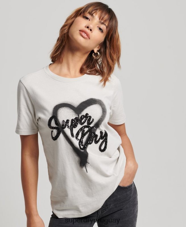 uy Superdry mujer camiseta con detalles vintage gris claro DT2N8Z2654 ropa