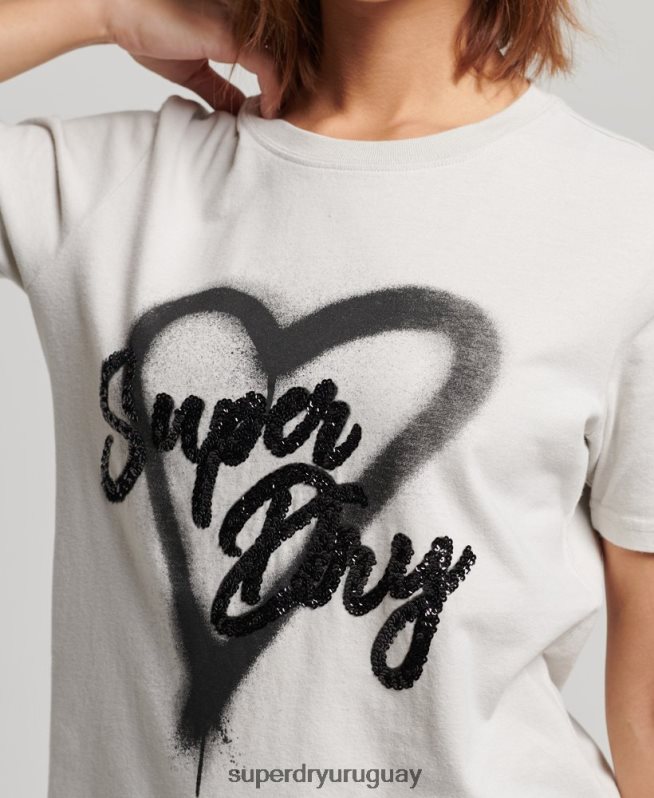 uy Superdry mujer camiseta con detalles vintage gris claro DT2N8Z2654 ropa
