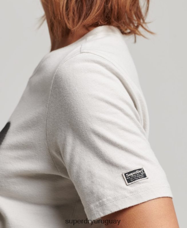 uy Superdry mujer camiseta con detalles vintage gris claro DT2N8Z2654 ropa