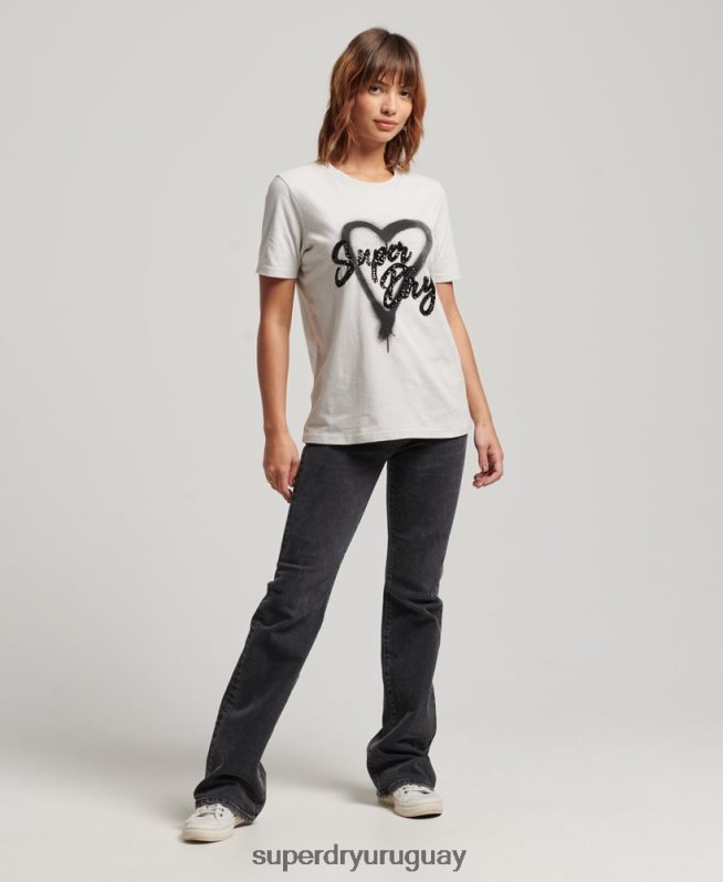 uy Superdry mujer camiseta con detalles vintage gris claro DT2N8Z2654 ropa