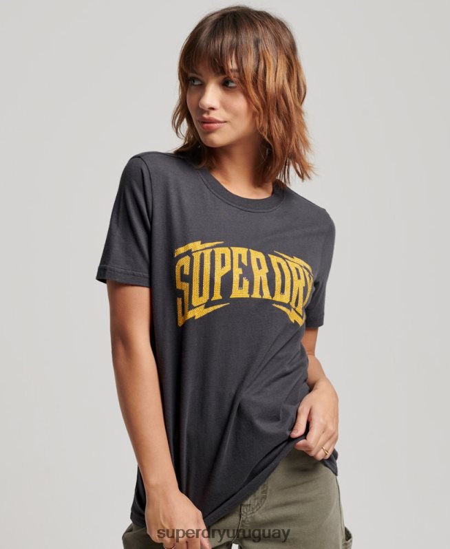 uy Superdry mujer camiseta con detalles vintage gris oscuro DT2N8Z2630 ropa