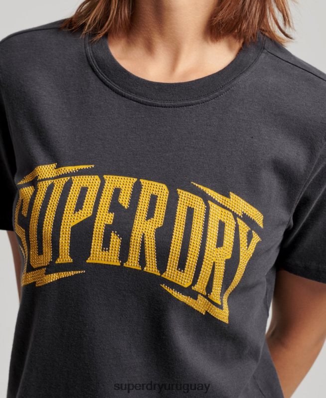 uy Superdry mujer camiseta con detalles vintage gris oscuro DT2N8Z2630 ropa
