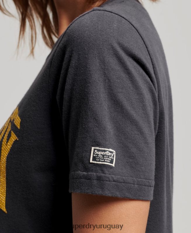 uy Superdry mujer camiseta con detalles vintage gris oscuro DT2N8Z2630 ropa