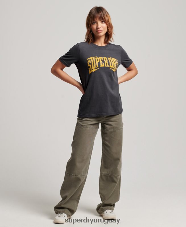 uy Superdry mujer camiseta con detalles vintage gris oscuro DT2N8Z2630 ropa