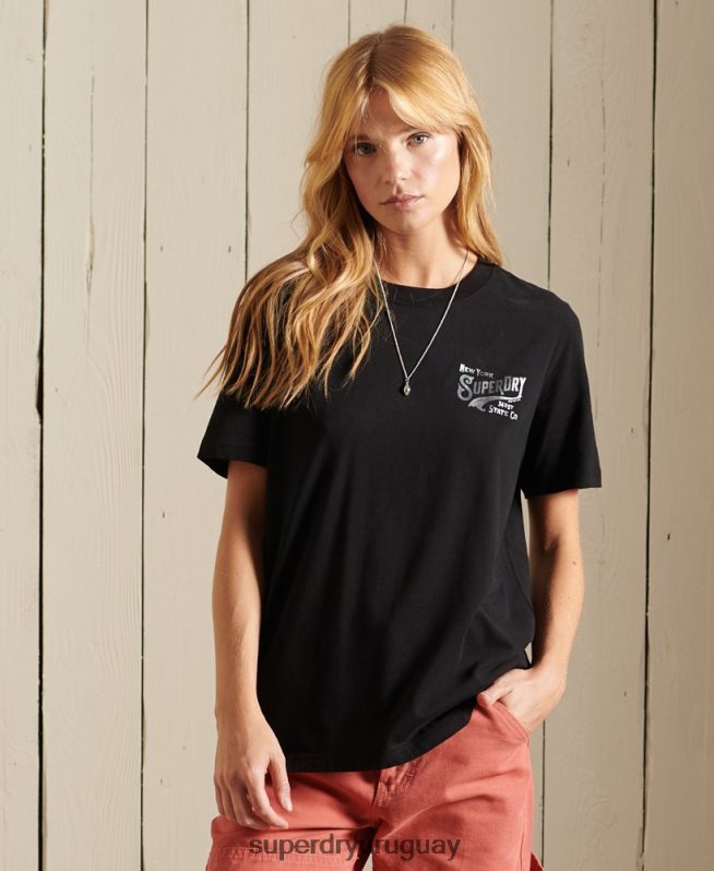 uy Superdry mujer camiseta con estampado de ropa de trabajo estilo script negro DT2N8Z6275 ropa