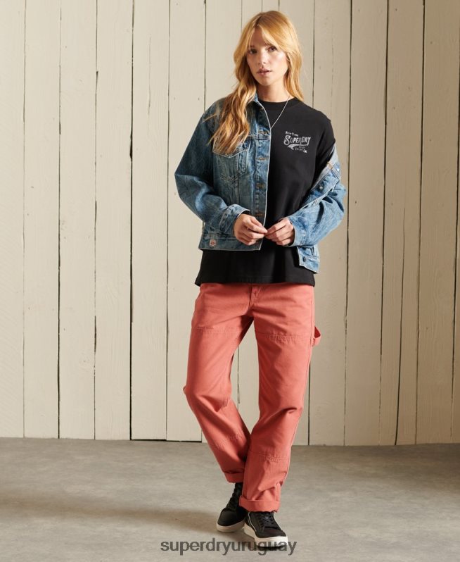 uy Superdry mujer camiseta con estampado de ropa de trabajo estilo script negro DT2N8Z6275 ropa