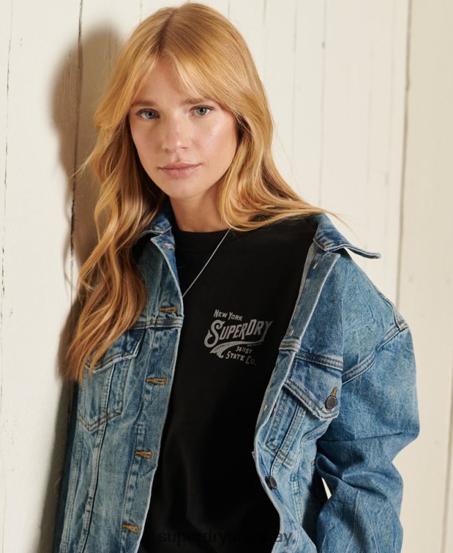 uy Superdry mujer camiseta con estampado de ropa de trabajo estilo script negro DT2N8Z6275 ropa