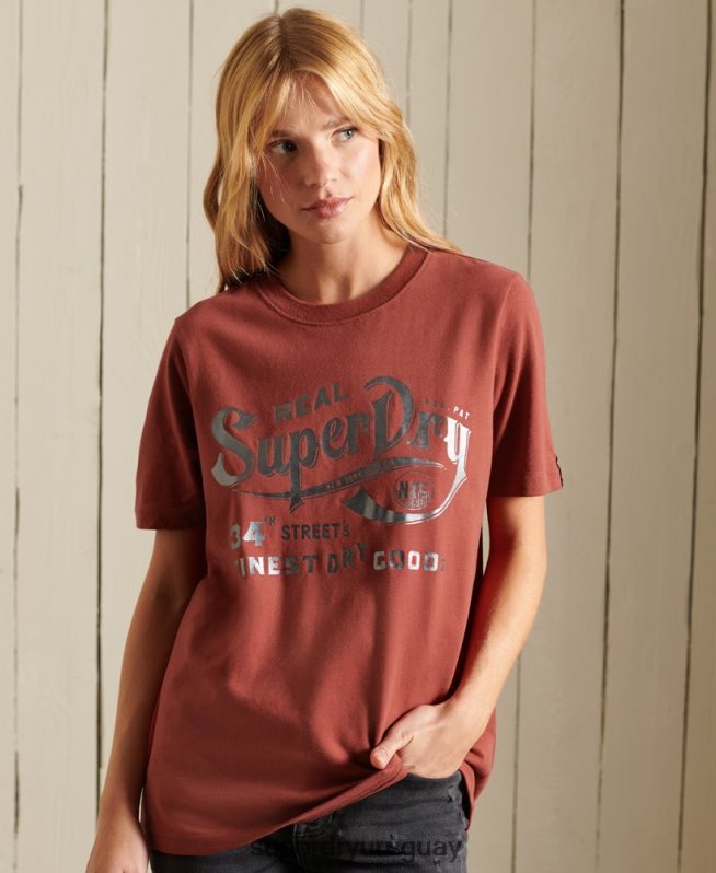 uy Superdry mujer camiseta con estampado de ropa de trabajo estilo script rojo DT2N8Z2771 ropa