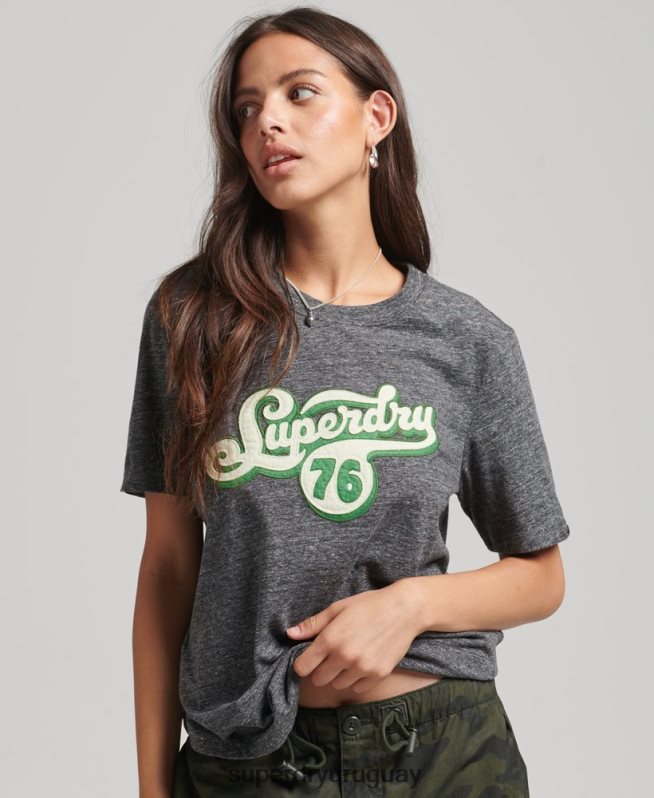 uy Superdry mujer camiseta con guión de nostalgia gris oscuro DT2N8Z2800 ropa