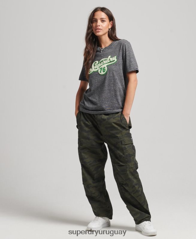 uy Superdry mujer camiseta con guión de nostalgia gris oscuro DT2N8Z2800 ropa