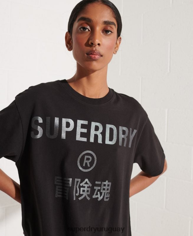 uy Superdry mujer camiseta con logo estampado negro DT2N8Z6273 ropa