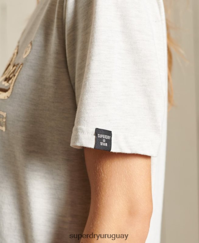uy Superdry mujer camiseta con logo vintage y brillo bohemio beige DT2N8Z6774 ropa