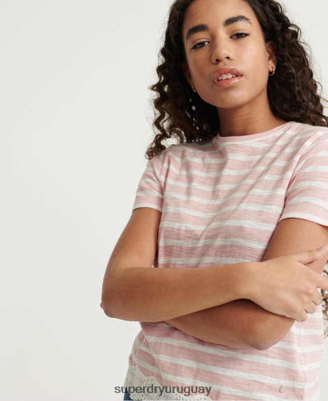uy Superdry mujer camiseta con mezcla de encaje rosa DT2N8Z6775 ropa