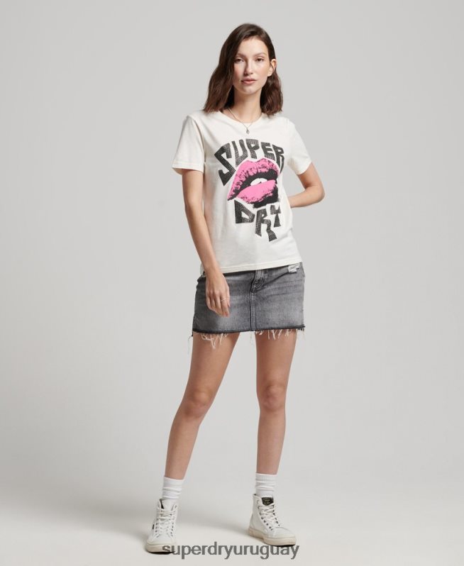 uy Superdry mujer camiseta con póster de baja fidelidad blanco DT2N8Z2717 ropa