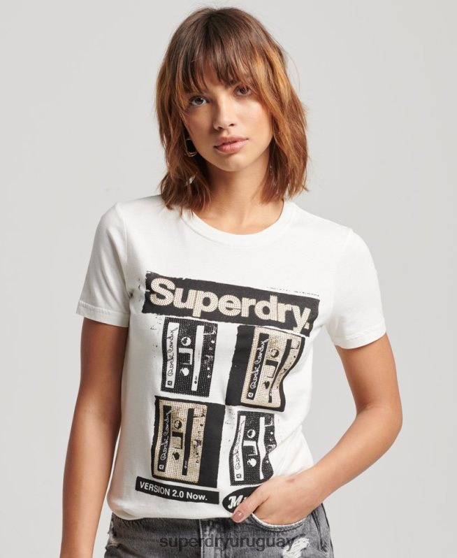 uy Superdry mujer camiseta con póster de baja fidelidad crema DT2N8Z2688 ropa
