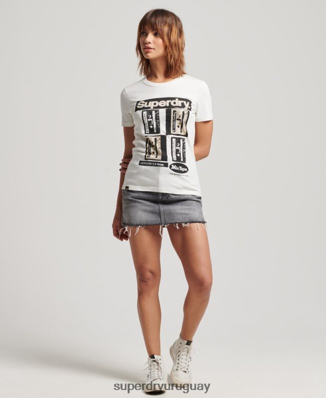 uy Superdry mujer camiseta con póster de baja fidelidad crema DT2N8Z2688 ropa