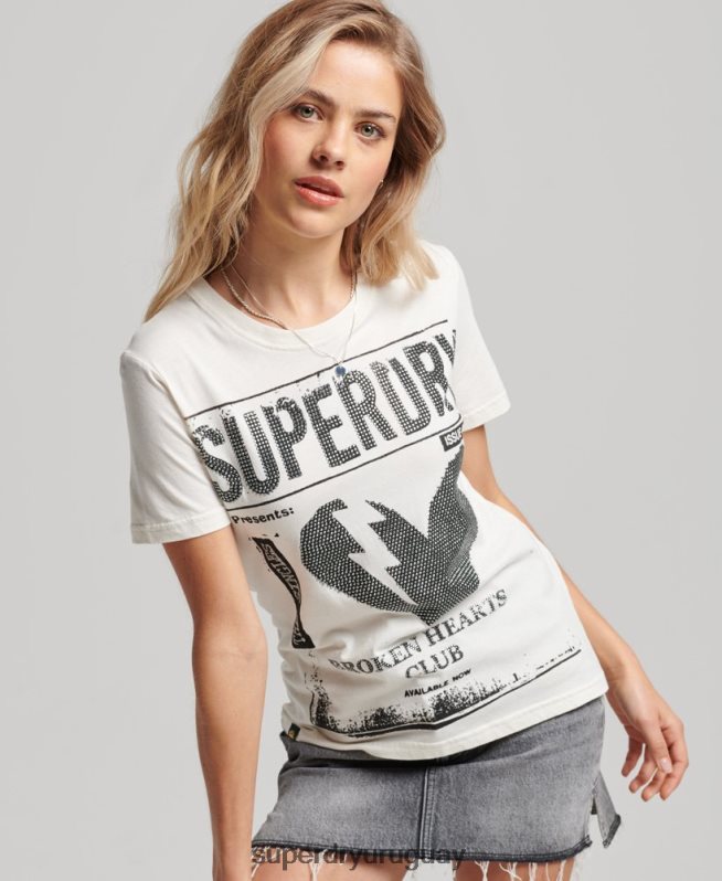 uy Superdry mujer camiseta con póster de baja fidelidad crema DT2N8Z2704 ropa
