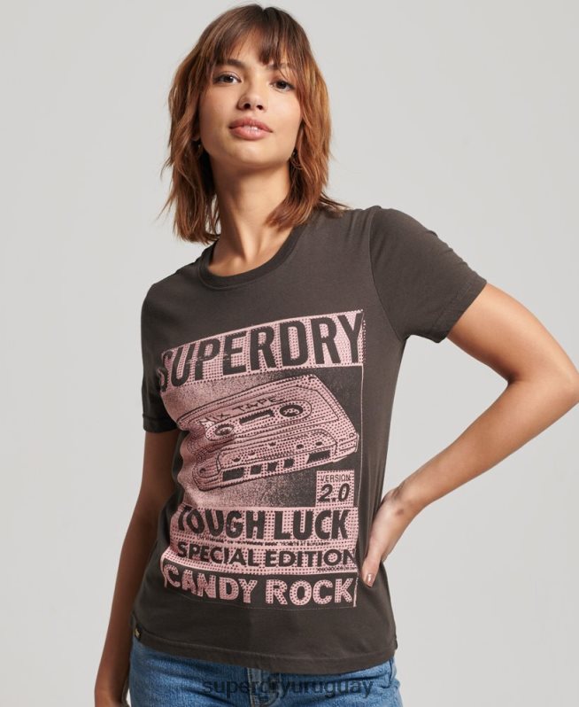 uy Superdry mujer camiseta con póster de baja fidelidad gris oscuro DT2N8Z2658 ropa