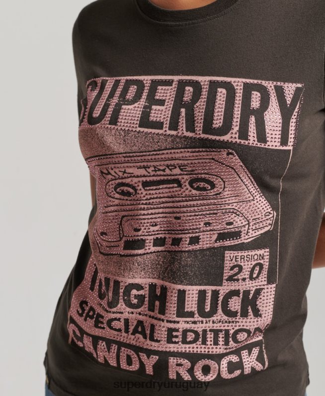 uy Superdry mujer camiseta con póster de baja fidelidad gris oscuro DT2N8Z2658 ropa