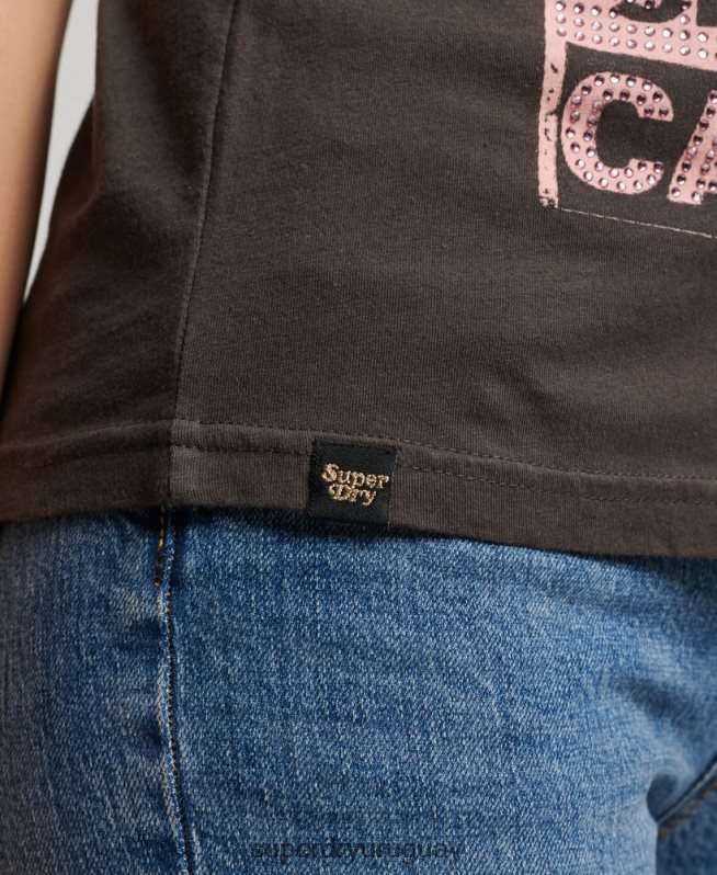 uy Superdry mujer camiseta con póster de baja fidelidad gris oscuro DT2N8Z2658 ropa