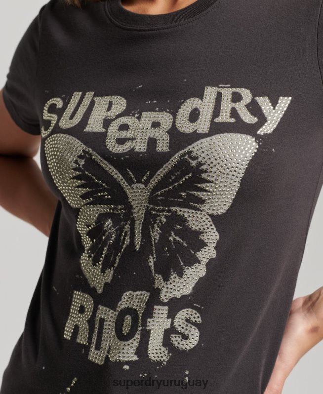 uy Superdry mujer camiseta con póster de baja fidelidad gris oscuro DT2N8Z2665 ropa