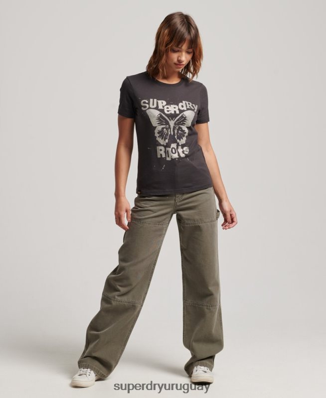 uy Superdry mujer camiseta con póster de baja fidelidad gris oscuro DT2N8Z2665 ropa