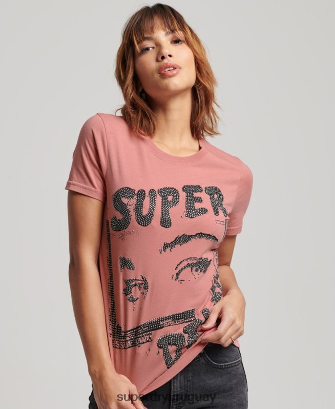 uy Superdry mujer camiseta con póster de baja fidelidad rosa DT2N8Z2698 ropa