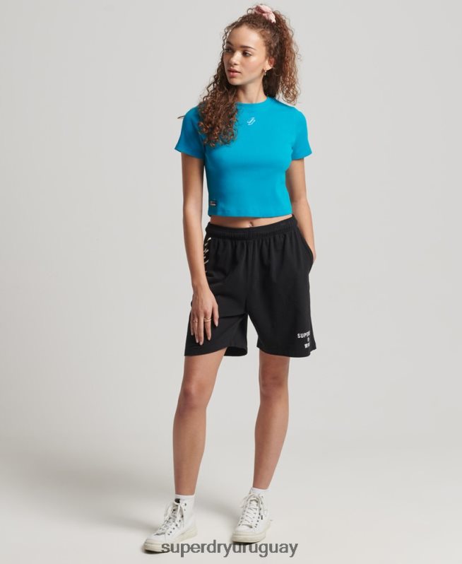 uy Superdry mujer camiseta corta ajustada esencial de algodón orgánico azul DT2N8Z2765 ropa