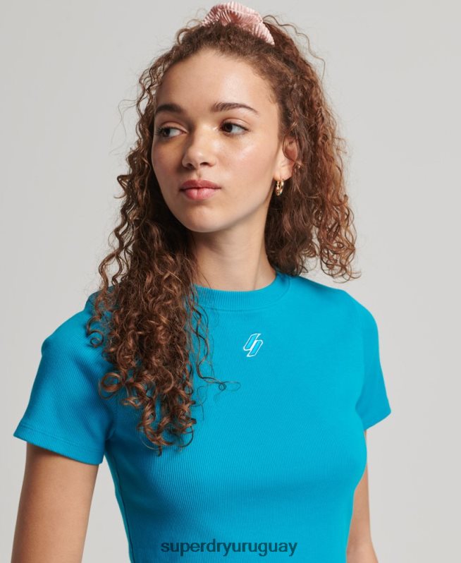 uy Superdry mujer camiseta corta ajustada esencial de algodón orgánico azul DT2N8Z2765 ropa