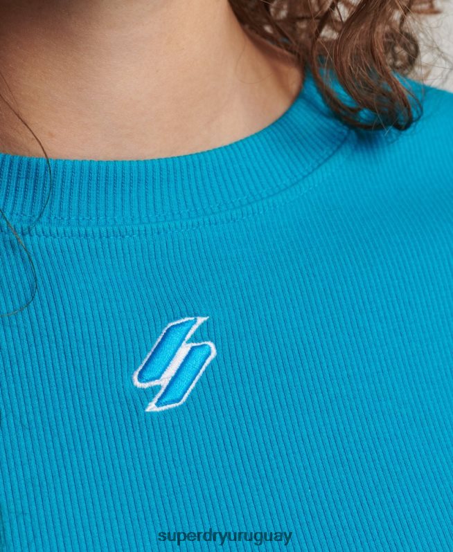 uy Superdry mujer camiseta corta ajustada esencial de algodón orgánico azul DT2N8Z2765 ropa