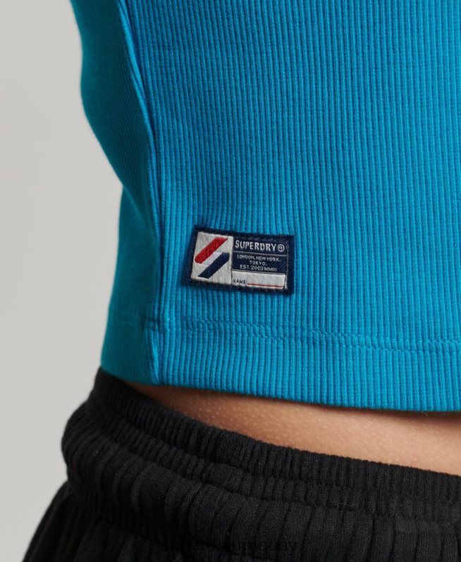 uy Superdry mujer camiseta corta ajustada esencial de algodón orgánico azul DT2N8Z2765 ropa