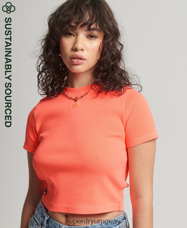 uy Superdry mujer camiseta corta ajustada esencial de algodón orgánico coral DT2N8Z6207 ropa