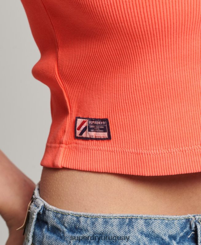 uy Superdry mujer camiseta corta ajustada esencial de algodón orgánico coral DT2N8Z6207 ropa
