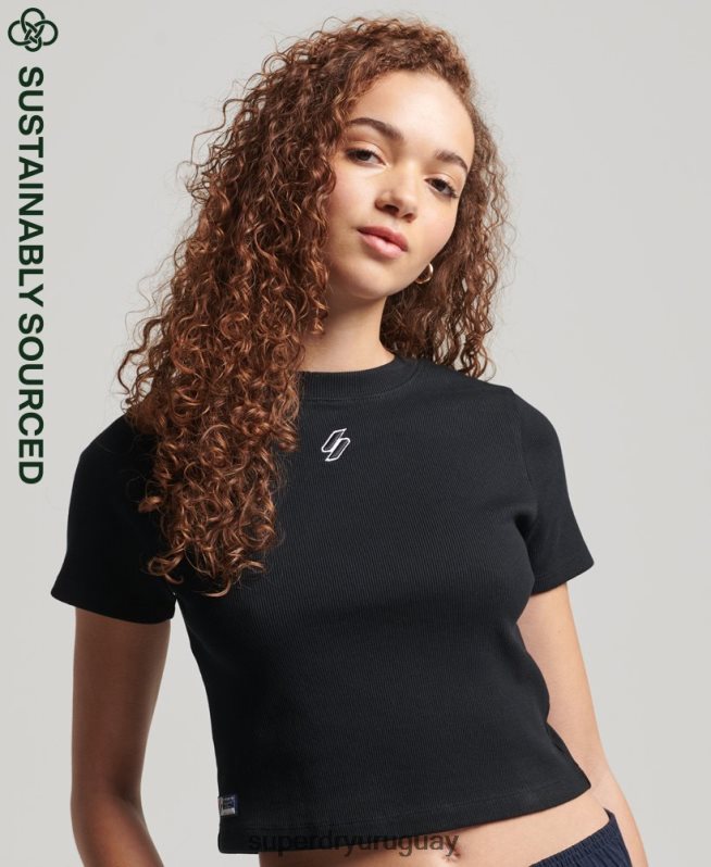 uy Superdry mujer camiseta corta ajustada esencial de algodón orgánico negro DT2N8Z6222 ropa