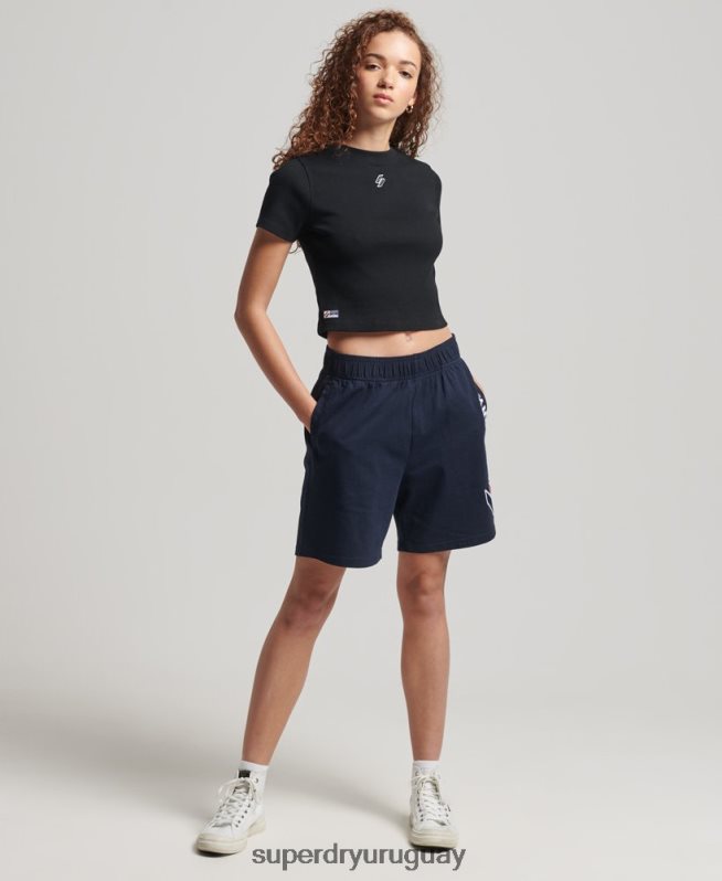 uy Superdry mujer camiseta corta ajustada esencial de algodón orgánico negro DT2N8Z6222 ropa