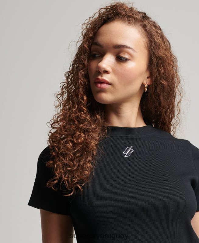 uy Superdry mujer camiseta corta ajustada esencial de algodón orgánico negro DT2N8Z6222 ropa