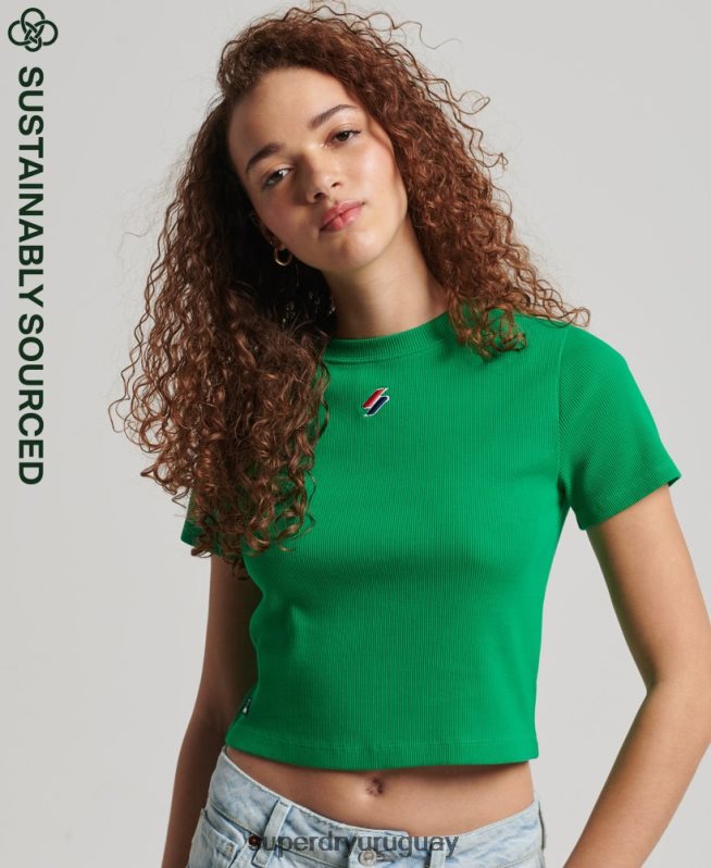 uy Superdry mujer camiseta corta ajustada esencial de algodón orgánico verde DT2N8Z2809 ropa
