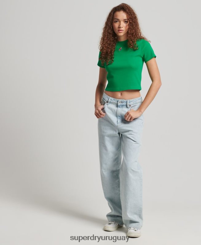 uy Superdry mujer camiseta corta ajustada esencial de algodón orgánico verde DT2N8Z2809 ropa