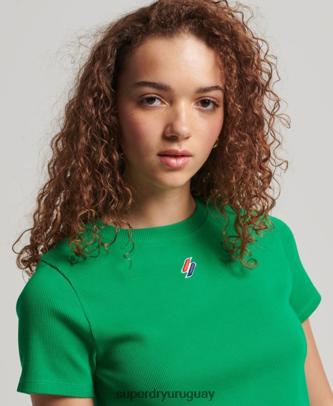 uy Superdry mujer camiseta corta ajustada esencial de algodón orgánico verde DT2N8Z2809 ropa