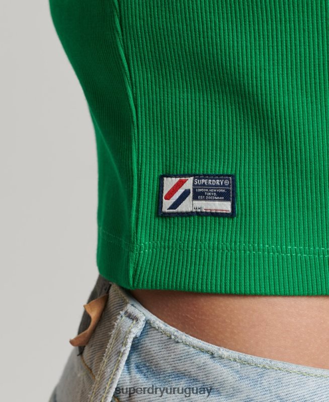 uy Superdry mujer camiseta corta ajustada esencial de algodón orgánico verde DT2N8Z2809 ropa