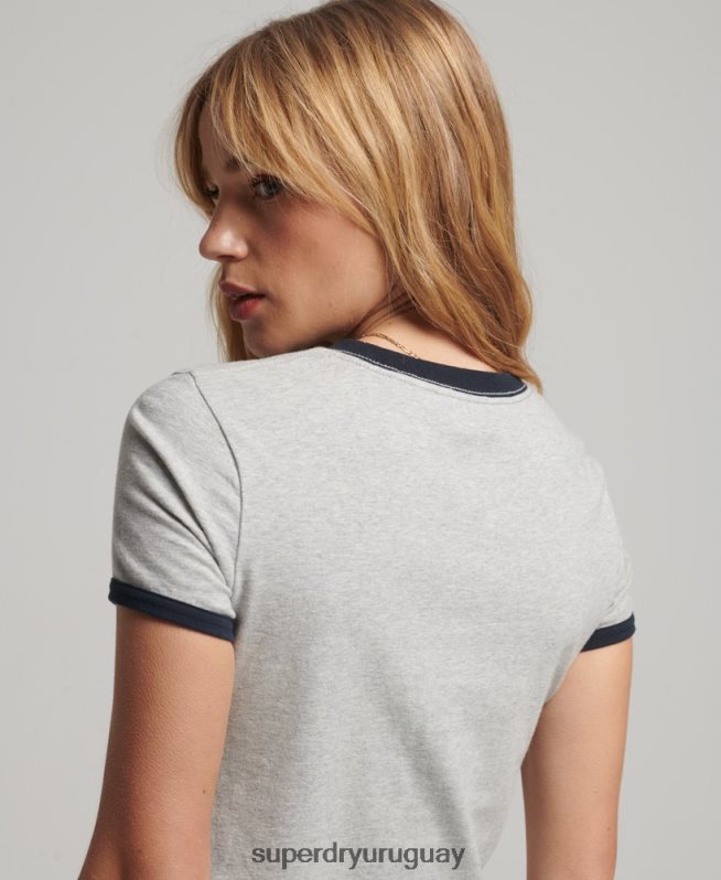 uy Superdry mujer camiseta corta de algodón orgánico gris oscuro DT2N8Z2203 ropa